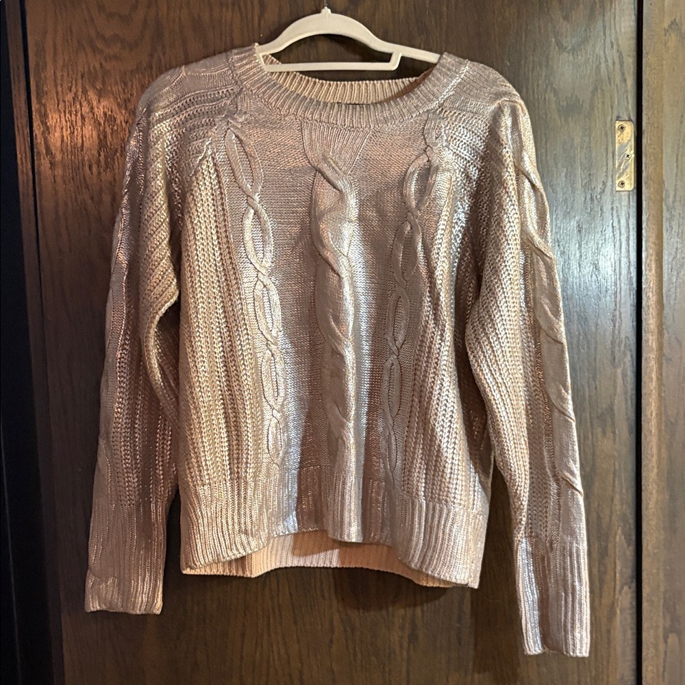 Simply Vera Vera Wang Metallic Cable Knit Sweater -Silver and beige
